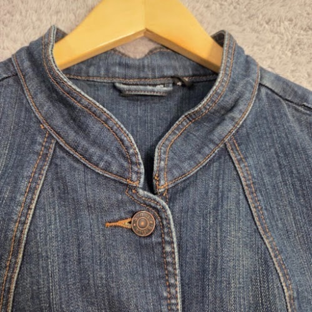 a.n.a Denim Jacket Women's 1X Mandarin Collar Peplum Jean Jacket Cotton Spandex - Picture 3 of 12
